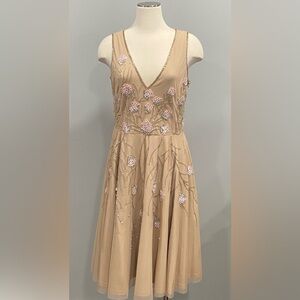 NWT! Adrianna Papell Beaded Floral Bloom Midi Tea-Length Dress Size 16